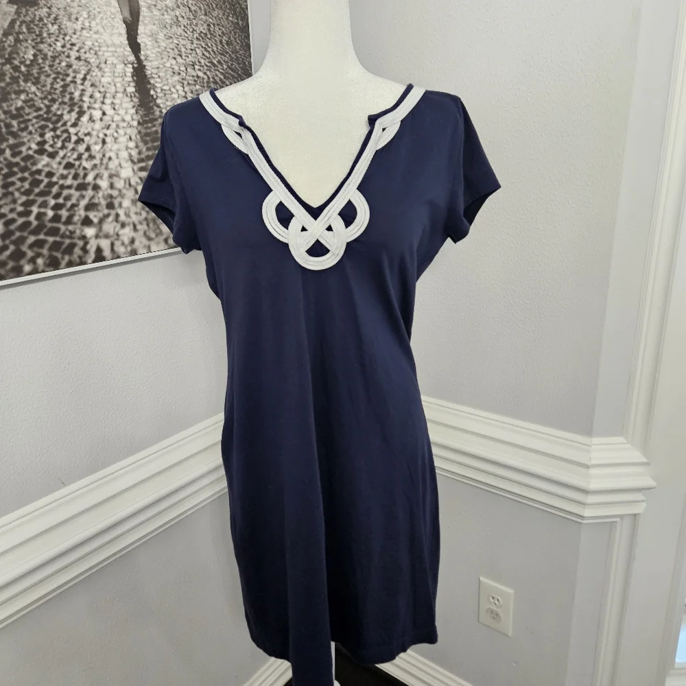 Lilly Pulitzer Navy Brewster Dress Embordered Nautical Womens Size M Pima Cotton - Picture 6 of 9